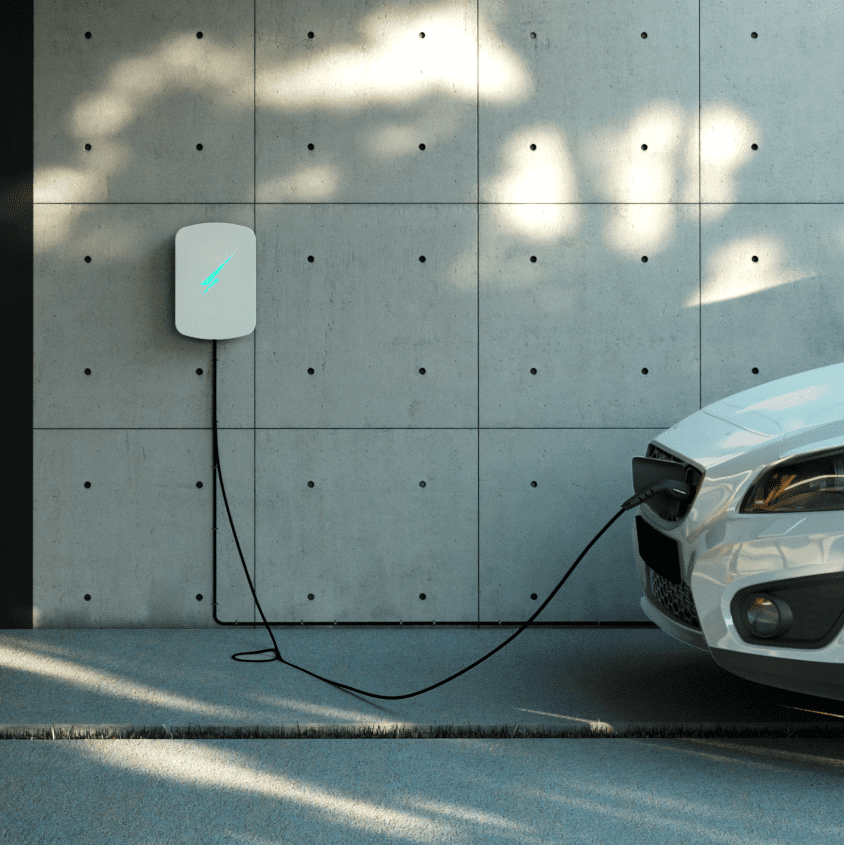 Ultra white Hypervolt EV charger connected to Volvo EV